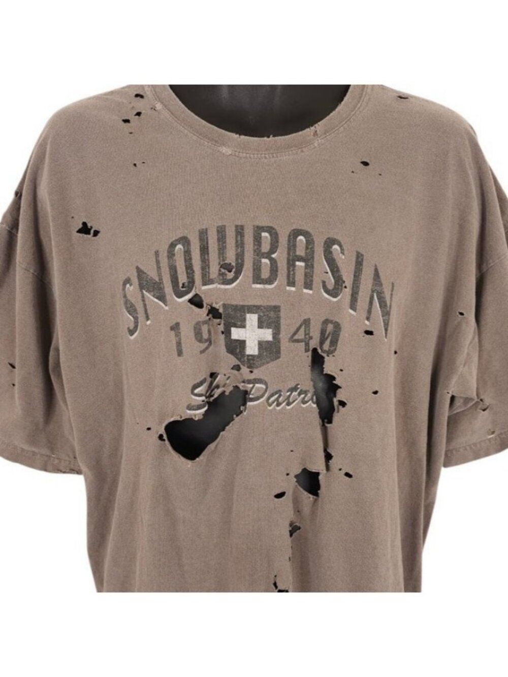 Snowbasin Ski Patrol T Shirt Mens Size 2XL Brown Utah Ski Resort DESTROYED